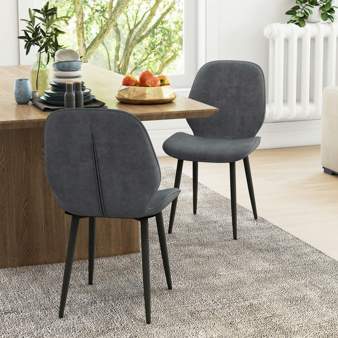 Dining Chairs Set of 2 Upholstered Kitchen Chairs w/ Metal Legs Grey