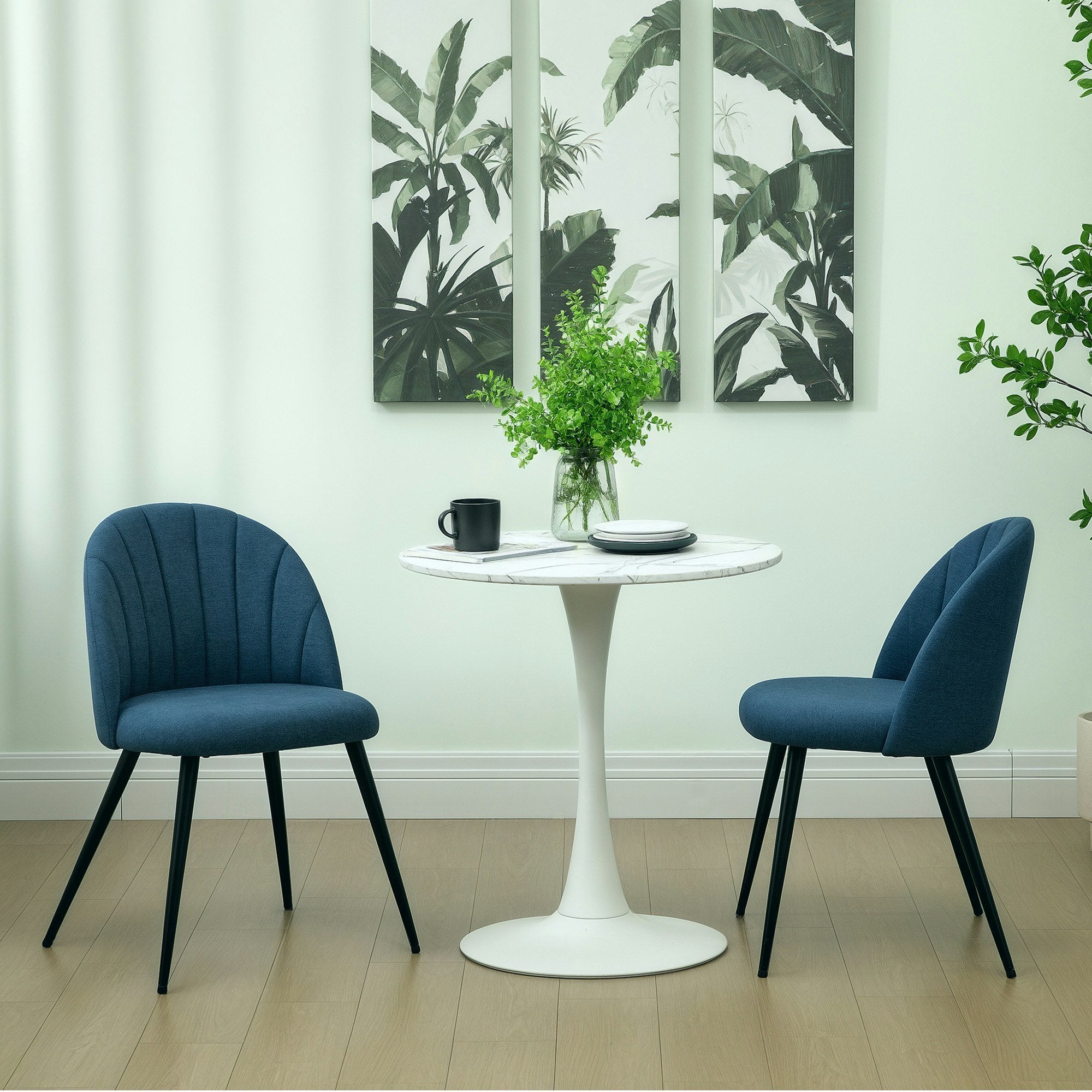Set of 2 Dining Chairs with Shell Backrest and Padded Seat Blue