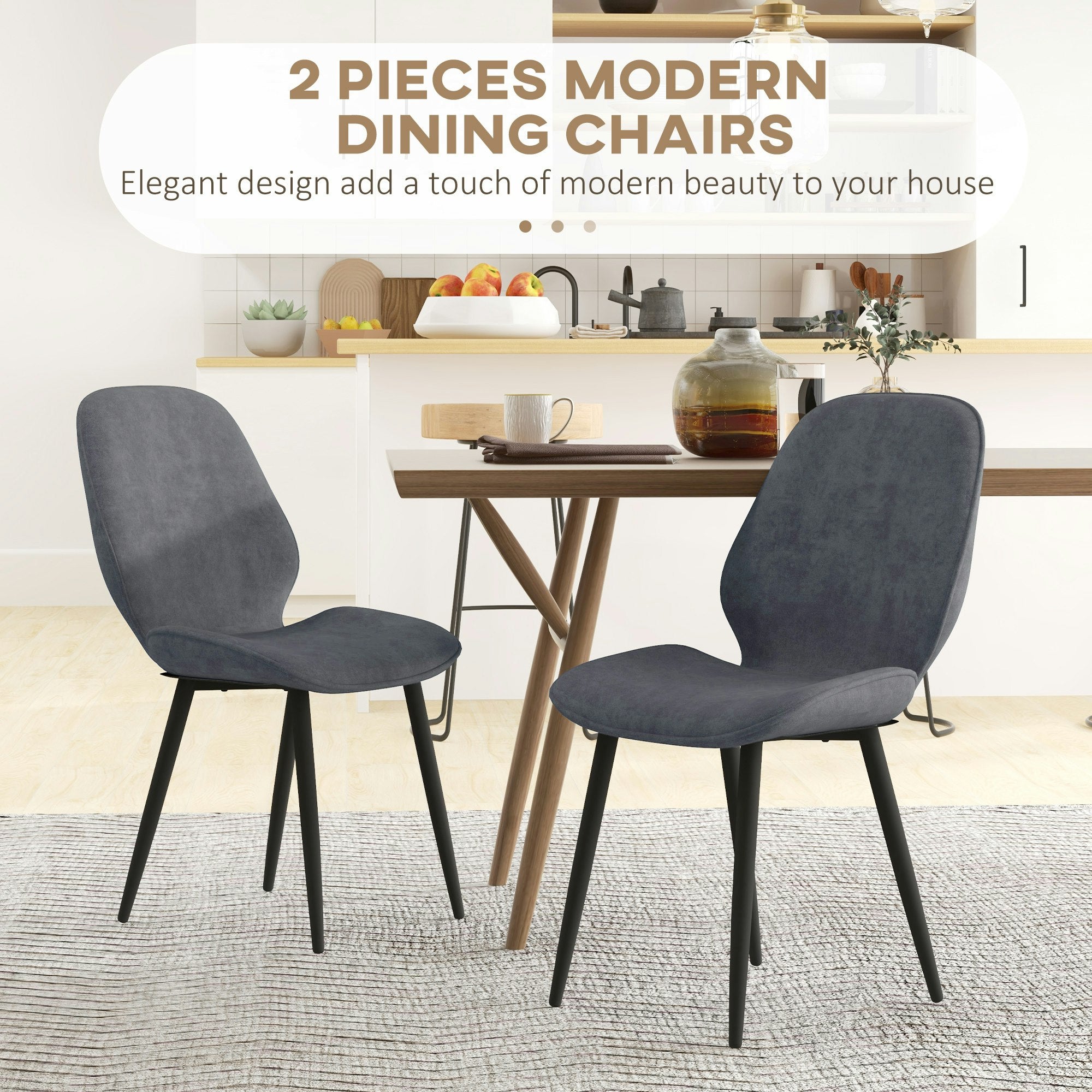 Dining Chairs Set of 2 Upholstered Kitchen Chairs w/ Metal Legs Grey