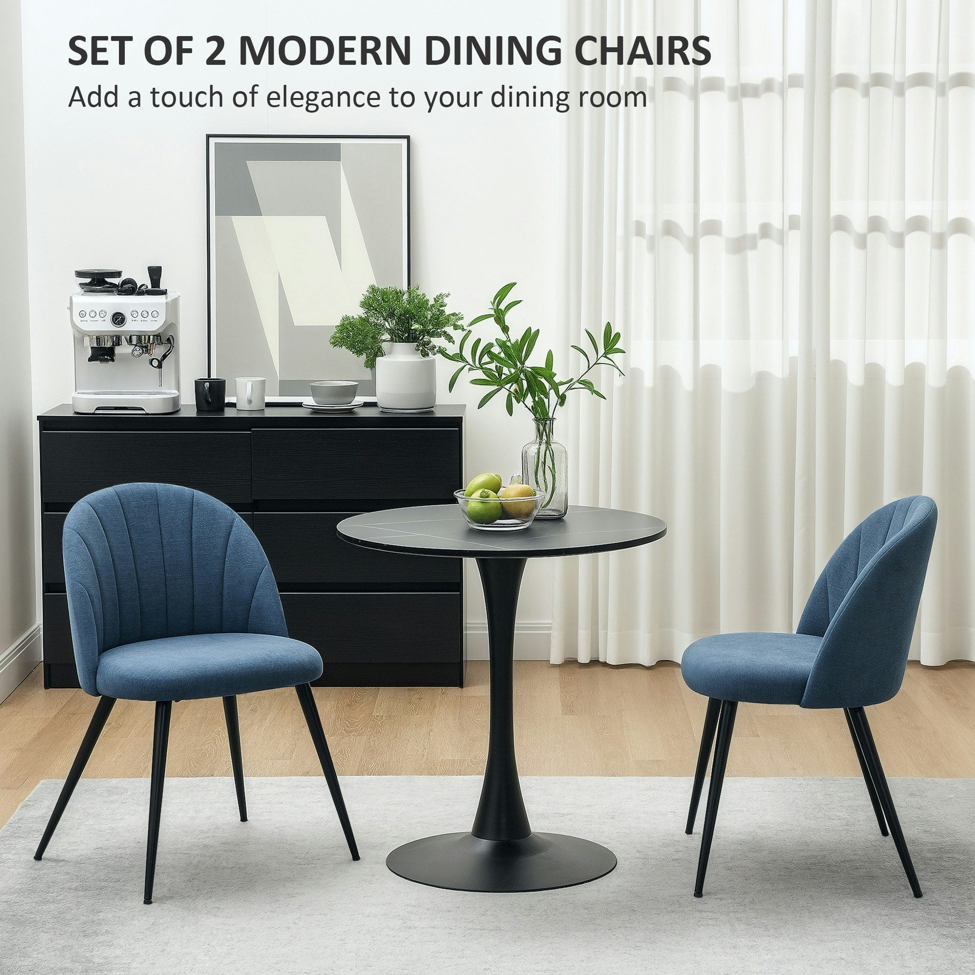 Set of 2 Dining Chairs with Shell Backrest and Padded Seat Blue