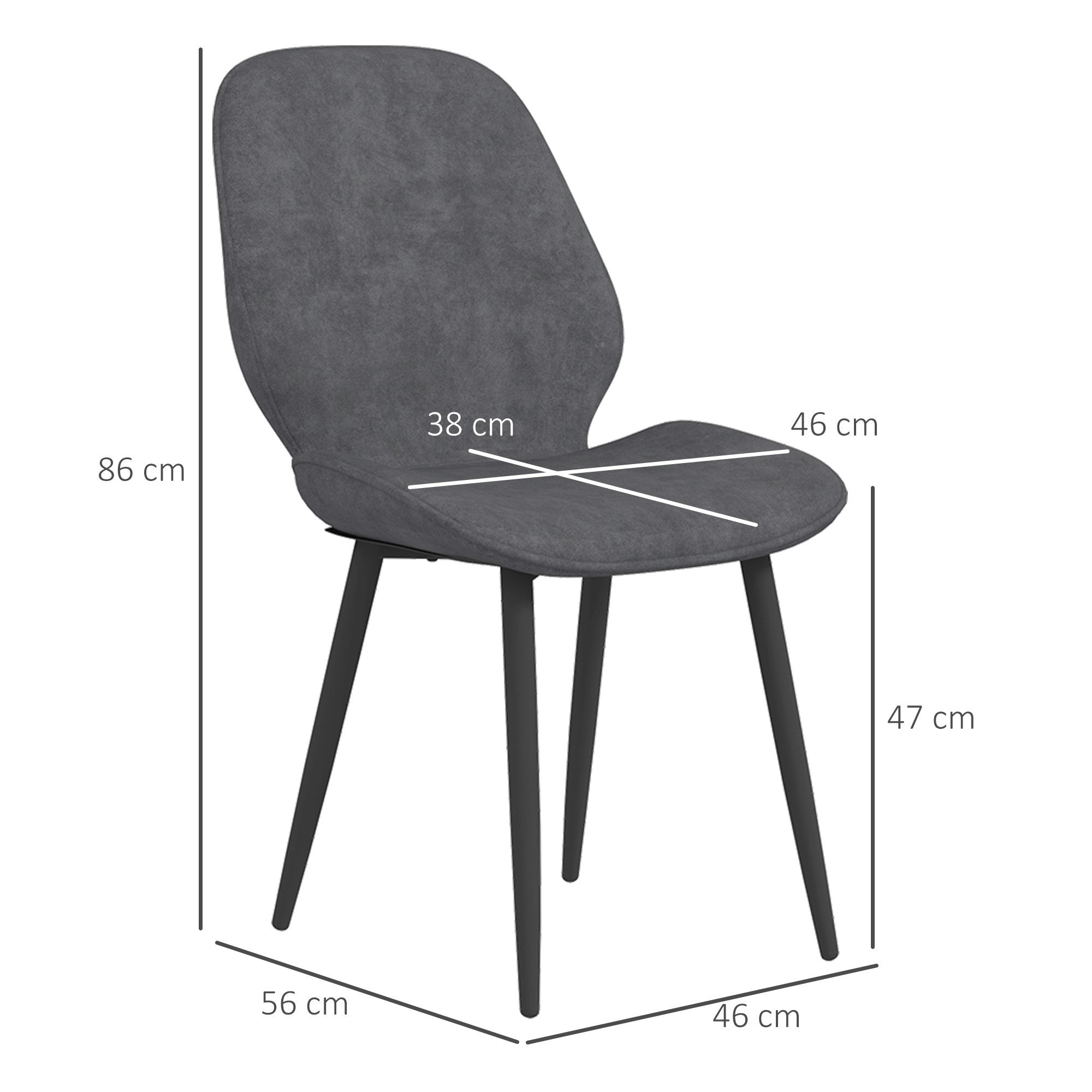 Dining Chairs Set of 2 Upholstered Kitchen Chairs w/ Metal Legs Grey